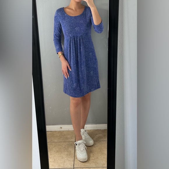 Boden Blue White dot 3/4 Sleeve scoop neck Stretch Dress 8L teacher work casual - Picture 5 of 14